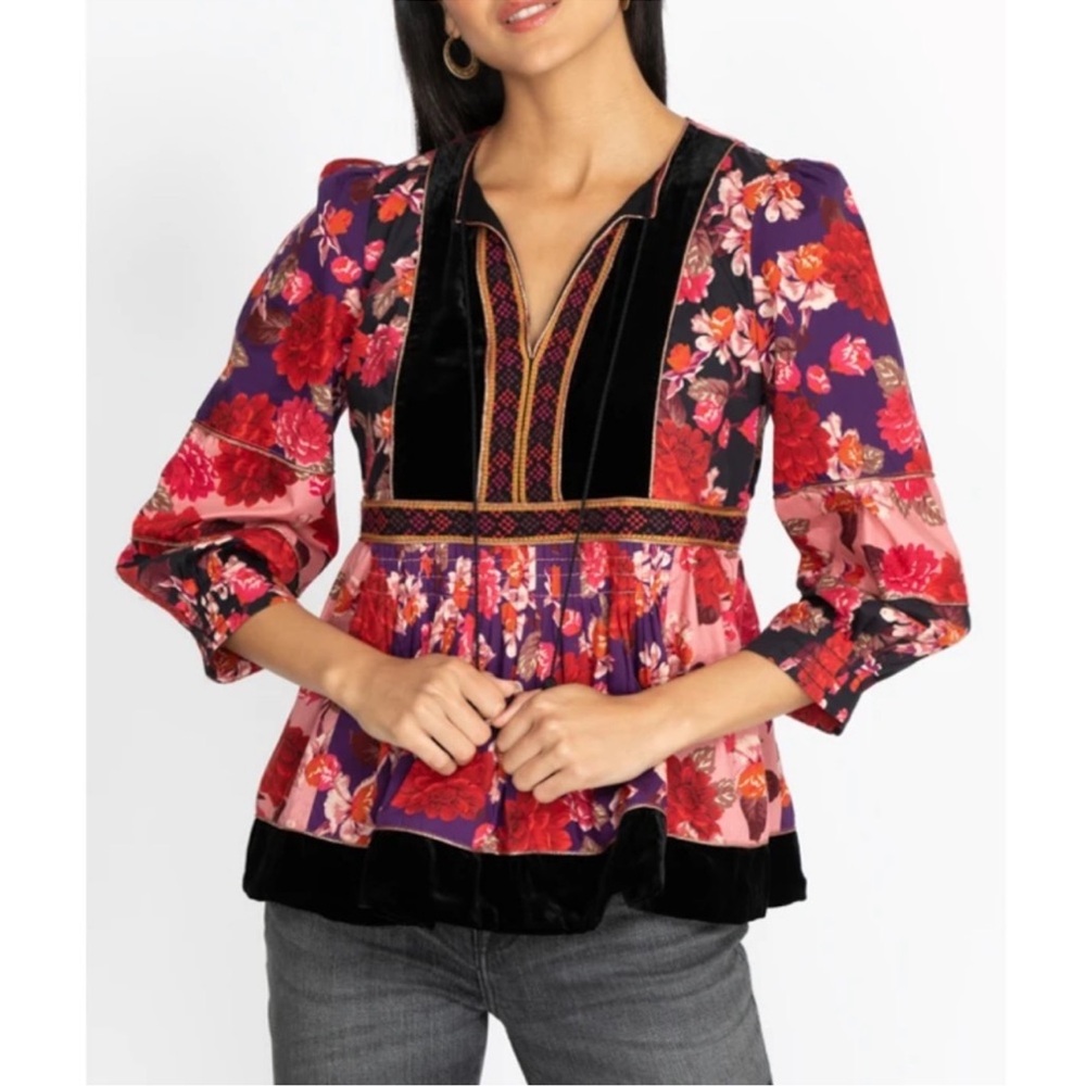 JOHNNY WAS VELVET KIMMY PEASANT TOP Medium